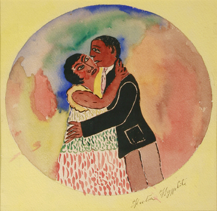 Hector Hyppolite Le Baiser 1946-1948 gouache sur papier 30 x 32 cm Miami, collection Claude et Farah Douyon Photo Ralph Torres