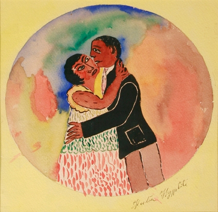 Hector Hyppolite Le Baiser 1946-1948 gouache sur papier 30 x 32 cm Miami, collection Claude et Farah Douyon Photo Ralph Torres