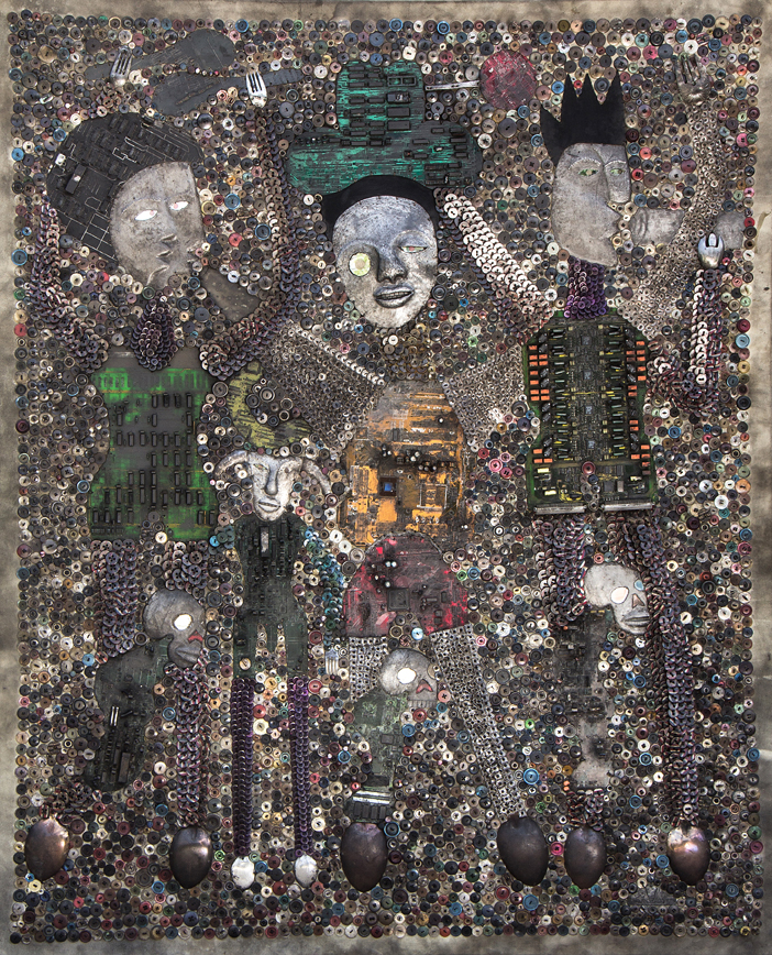 David Boyer Rara Lakay 2014 métal recyclé et boutons sur tissu 160 x 130 cm Port-au-Prince, collection particulière Remerciements à madame Pascale Théard et monsieur Jean-Marc Larco Photo Josué Azor